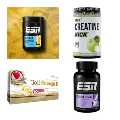 Wettkampfvorbereitung: ESN ISOCLEAR + MST Creatine + 2 weitere – alle enthaltenen Artikel