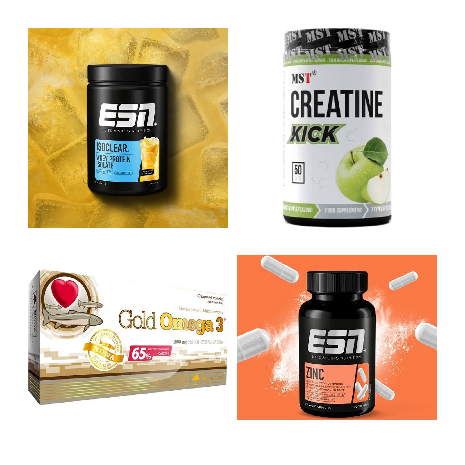 Wettkampfvorbereitung: ESN ISOCLEAR + MST Creatine + 2 weitere – alle enthaltenen Artikel