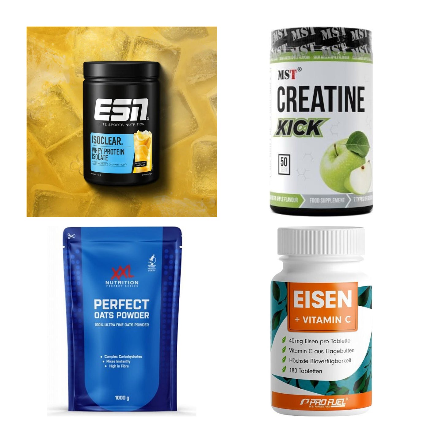 Wettkampfvorbereitung: ESN ISOCLEAR + MST Creatine + 2 weitere – alle enthaltenen Artikel