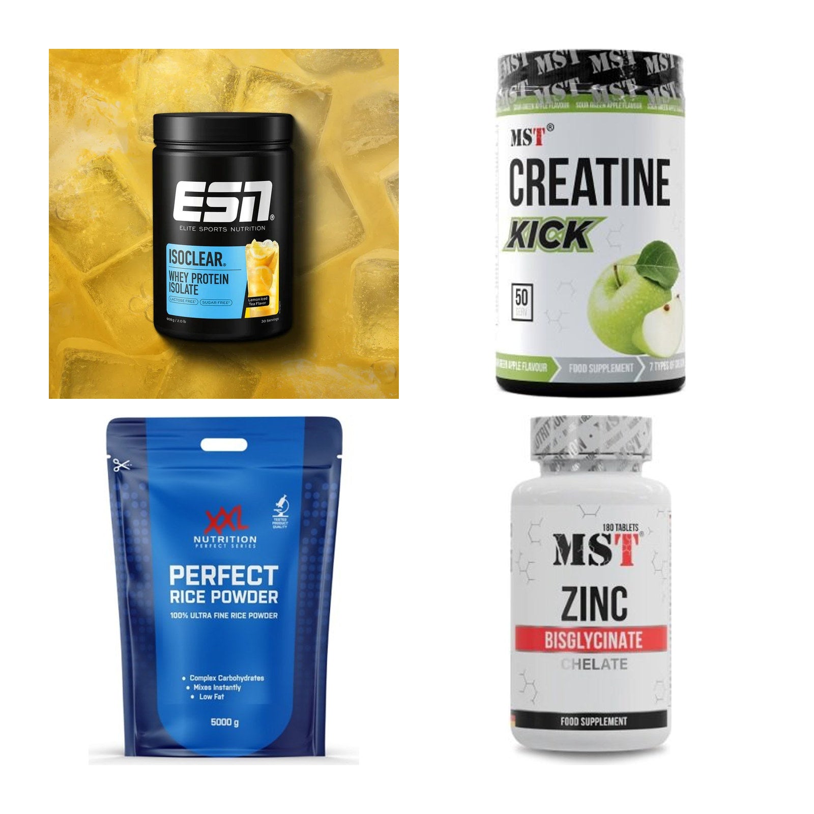 Wettkampfvorbereitung: ESN ISOCLEAR + MST Creatine + 2 weitere – alle enthaltenen Artikel