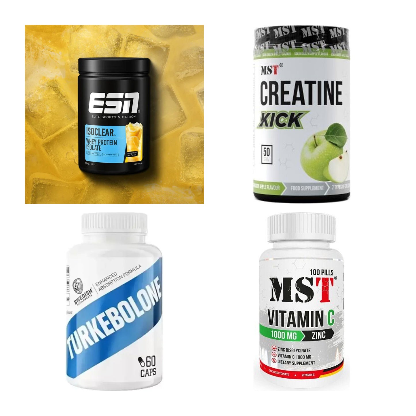 Wettkampfvorbereitung: ESN ISOCLEAR + MST Creatine + 2 weitere – alle enthaltenen Artikel