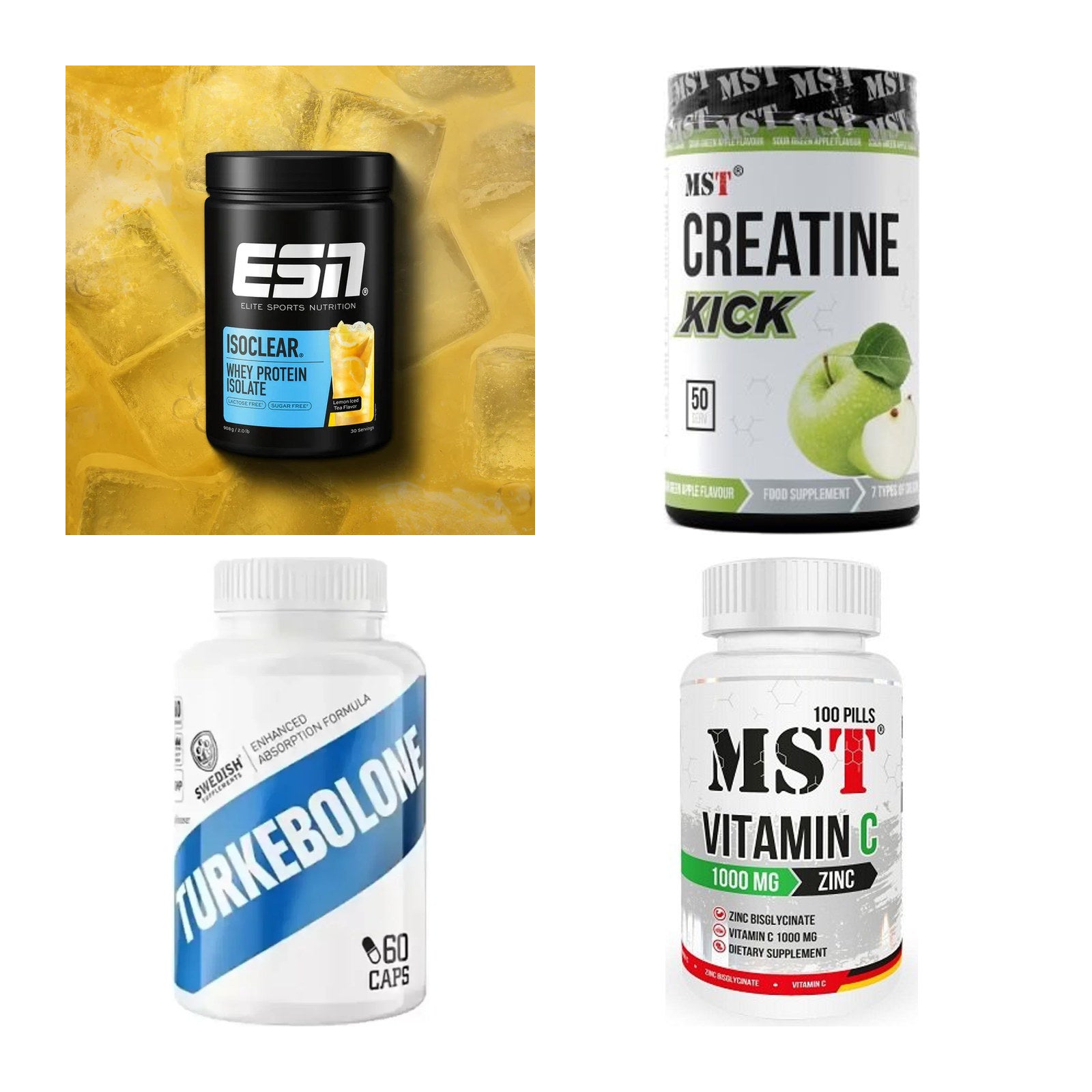 Wettkampfvorbereitung: ESN ISOCLEAR + MST Creatine + 2 weitere – alle enthaltenen Artikel