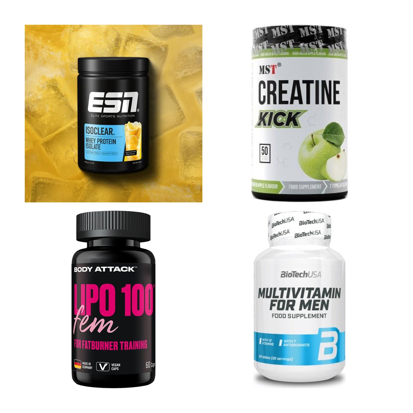 Wettkampfvorbereitung: ESN ISOCLEAR + MST Creatine + 2 weitere – alle enthaltenen Artikel