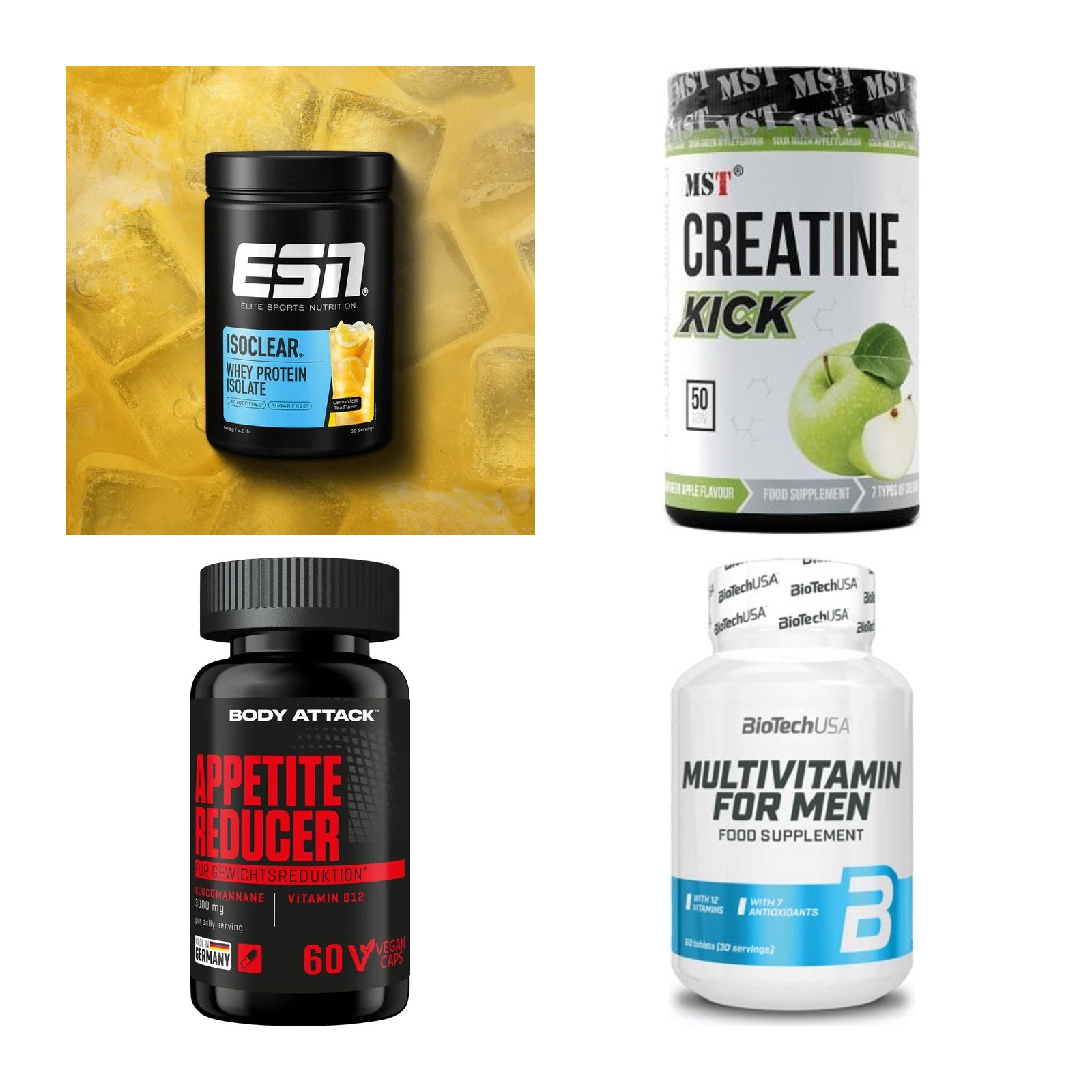 Wettkampfvorbereitung: ESN ISOCLEAR + MST Creatine + 2 weitere – alle enthaltenen Artikel