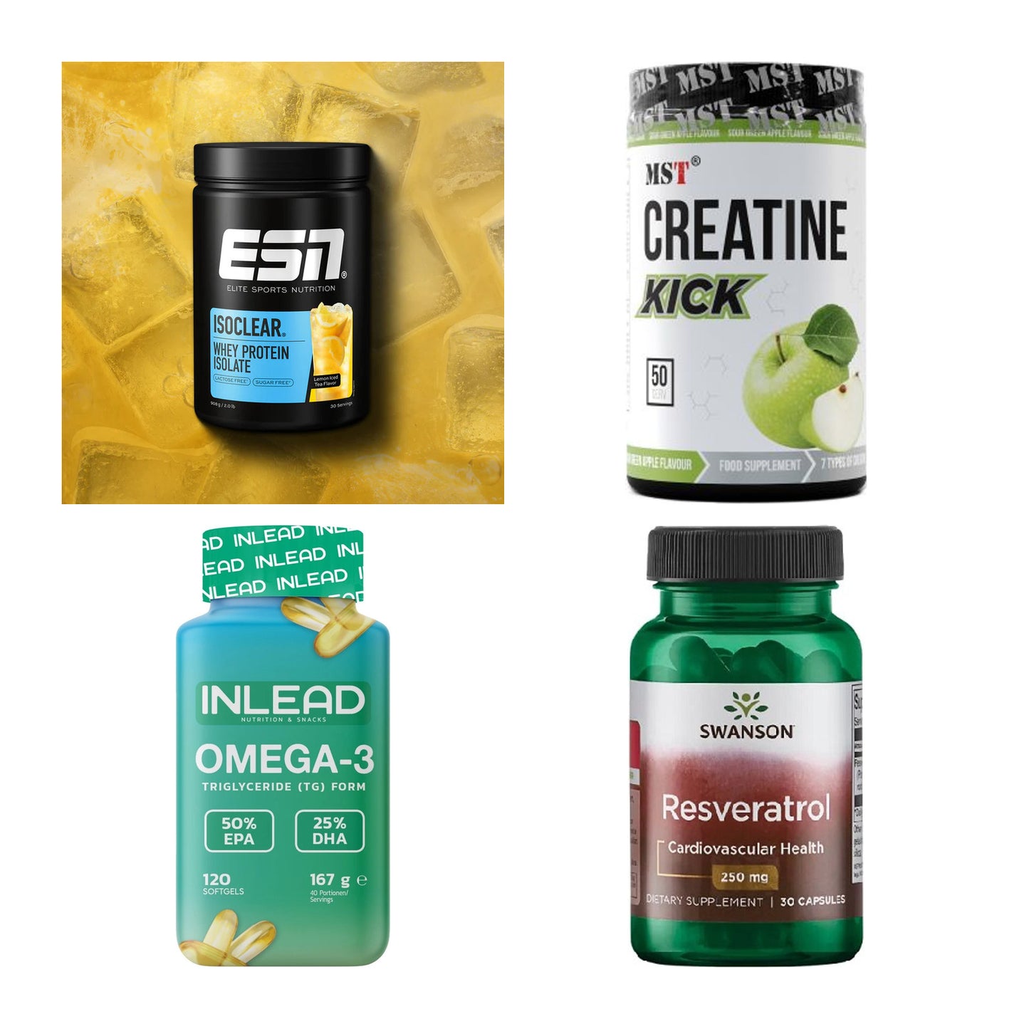 Wettkampfvorbereitung: ESN ISOCLEAR + MST Creatine + 2 weitere – alle enthaltenen Artikel