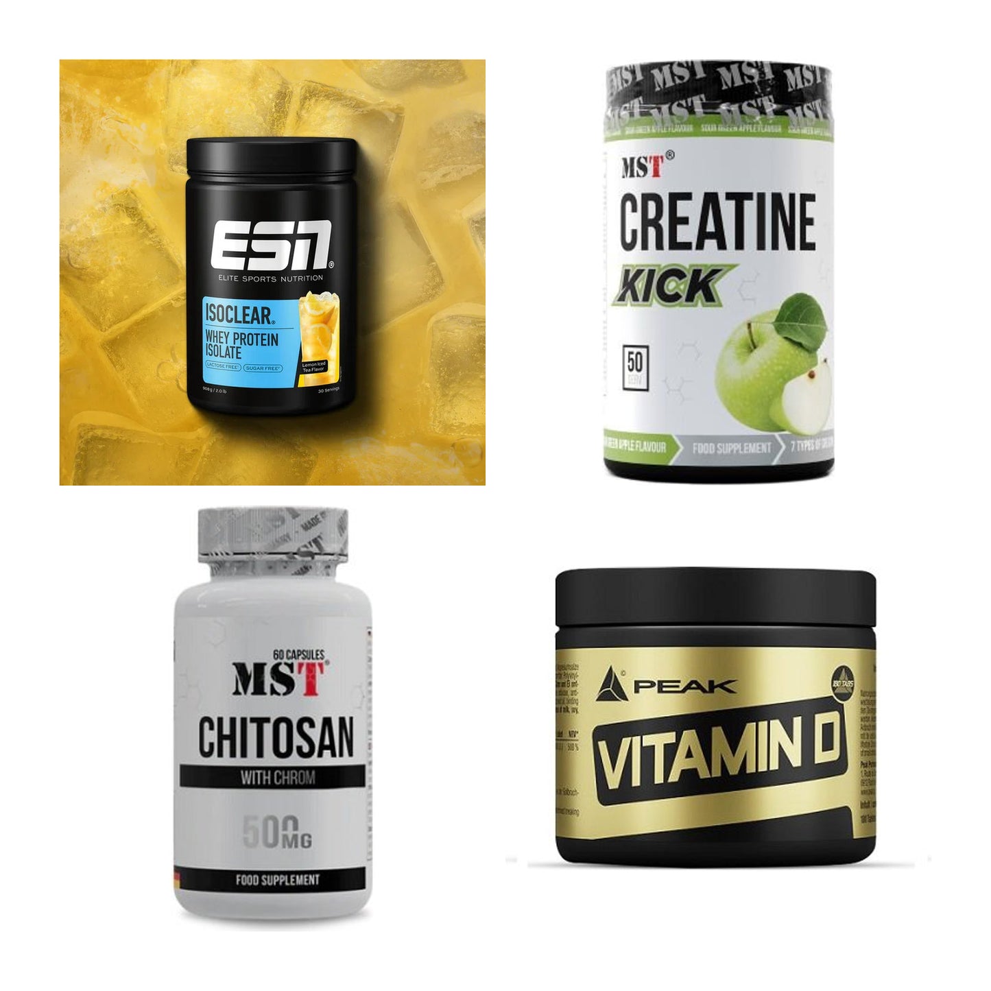 Wettkampfvorbereitung: ESN ISOCLEAR + MST Creatine + 2 weitere – alle enthaltenen Artikel
