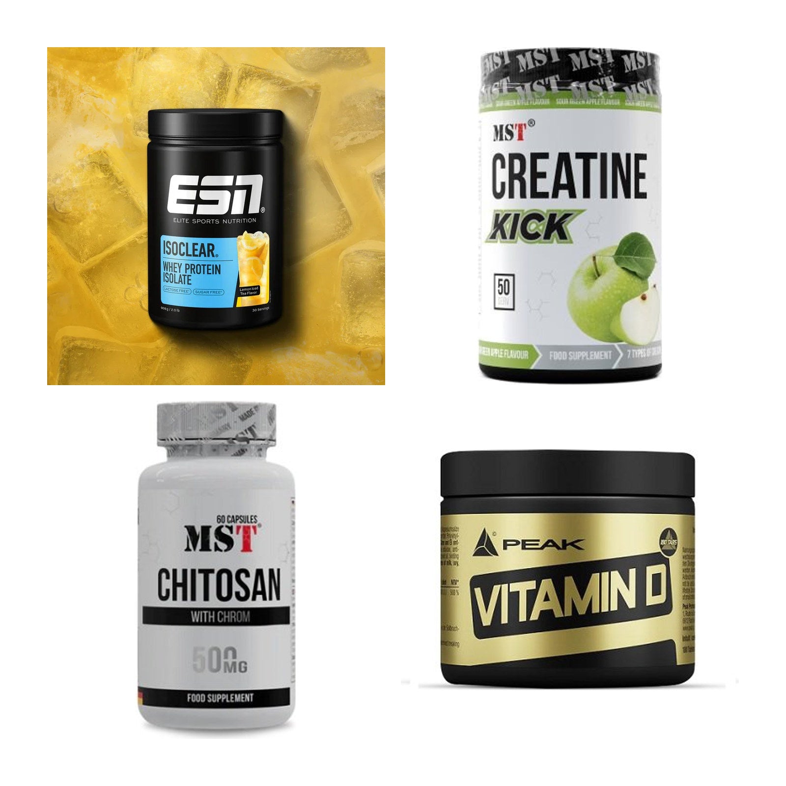 Wettkampfvorbereitung: ESN ISOCLEAR + MST Creatine + 2 weitere – alle enthaltenen Artikel