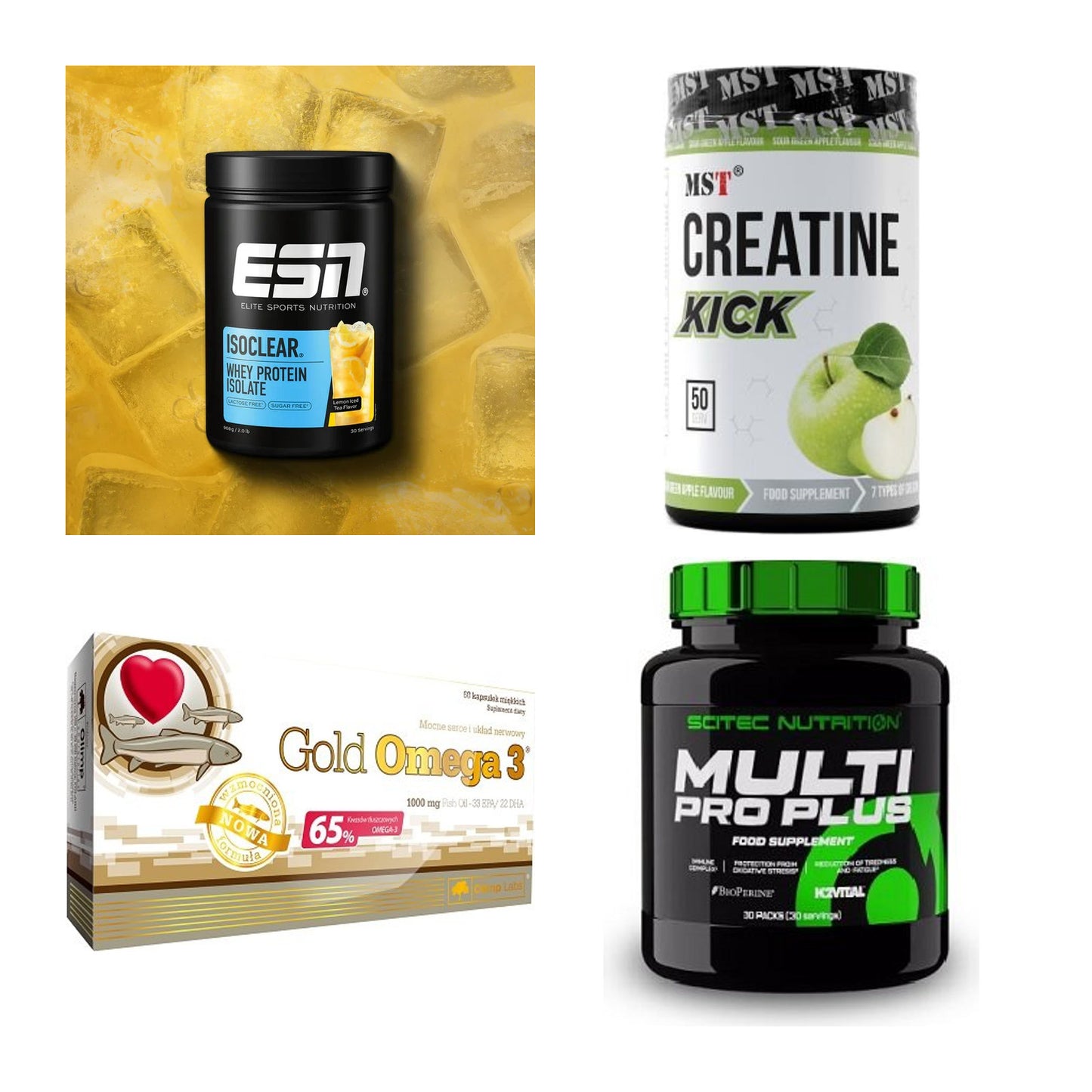 Wettkampfvorbereitung: ESN ISOCLEAR + MST Creatine + 2 weitere – alle enthaltenen Artikel