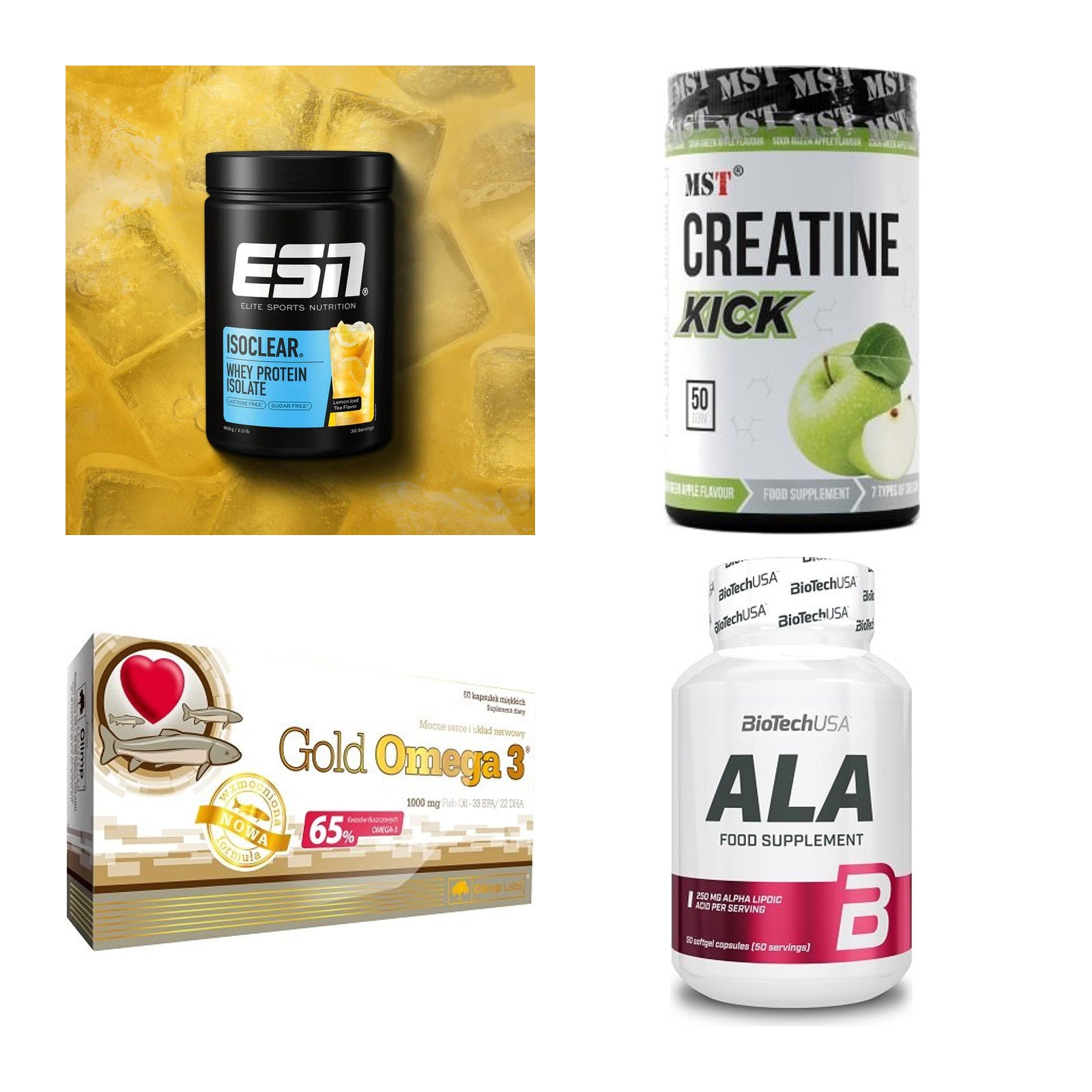 Wettkampfvorbereitung: ESN ISOCLEAR + MST Creatine + 2 weitere – alle enthaltenen Artikel
