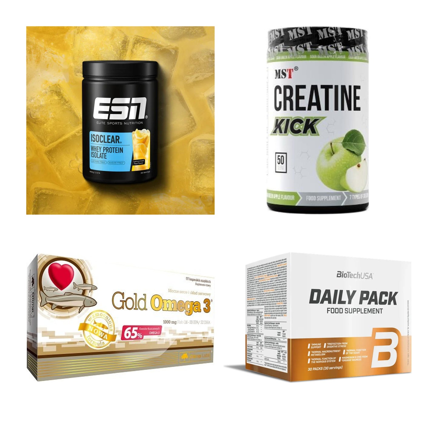 Wettkampfvorbereitung: ESN ISOCLEAR + MST Creatine + 2 weitere – alle enthaltenen Artikel