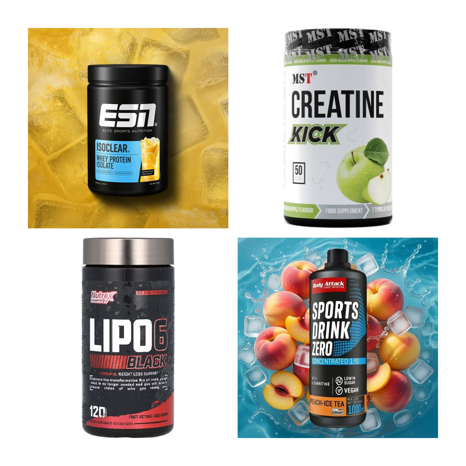 Wettkampfvorbereitung: ESN ISOCLEAR + MST Creatine + 2 weitere – alle enthaltenen Artikel