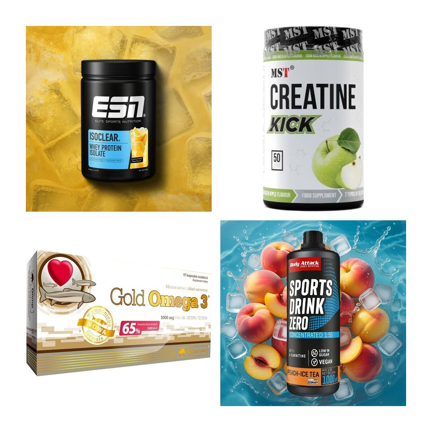 Wettkampfvorbereitung: ESN ISOCLEAR + MST Creatine + 2 weitere – alle enthaltenen Artikel