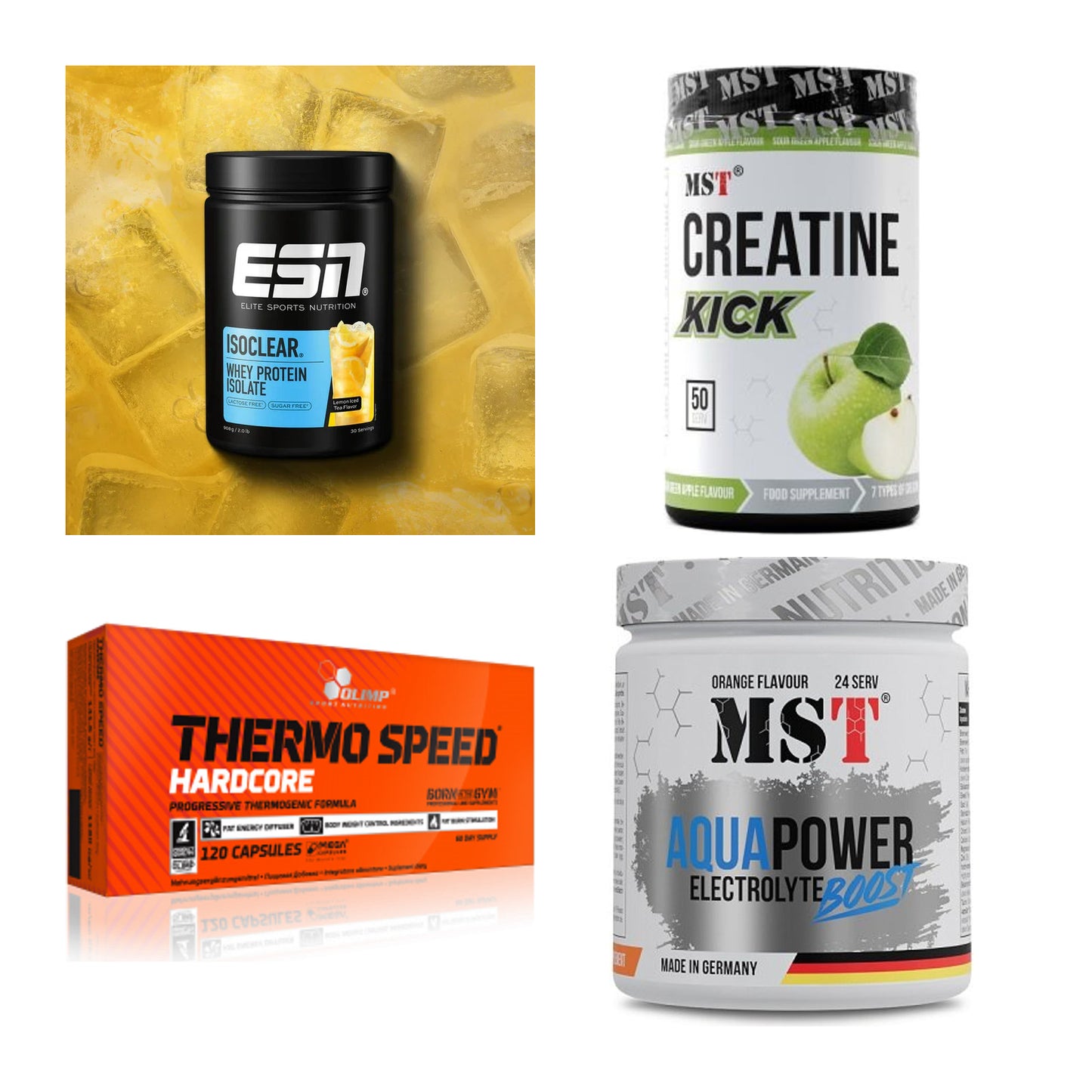 Wettkampfvorbereitung: ESN ISOCLEAR + MST Creatine + 2 weitere – alle enthaltenen Artikel