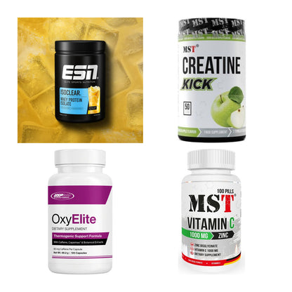Wettkampfvorbereitung: ESN ISOCLEAR + MST Creatine + 2 weitere – alle enthaltenen Artikel