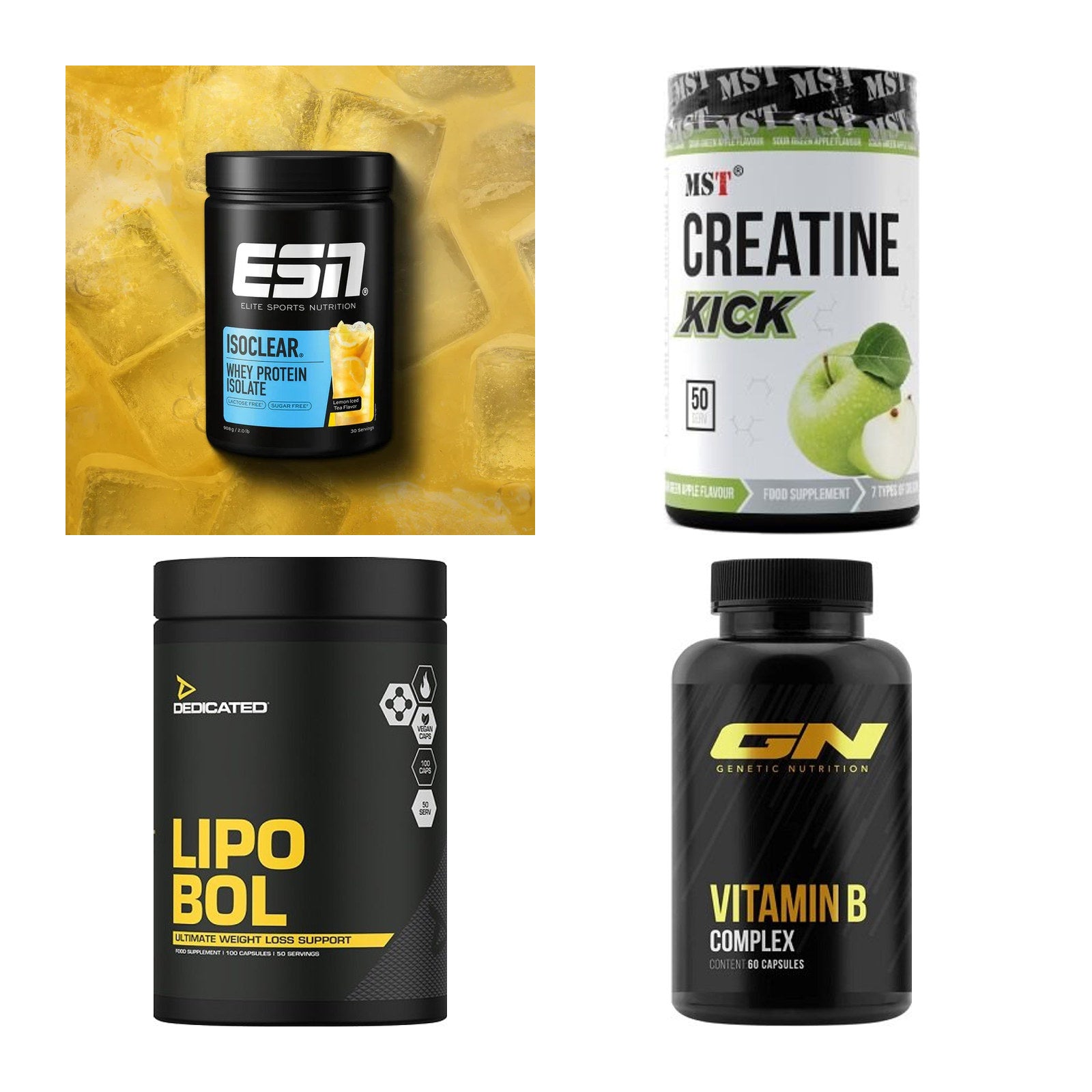 Wettkampfvorbereitung: ESN ISOCLEAR + MST Creatine + 2 weitere – alle enthaltenen Artikel