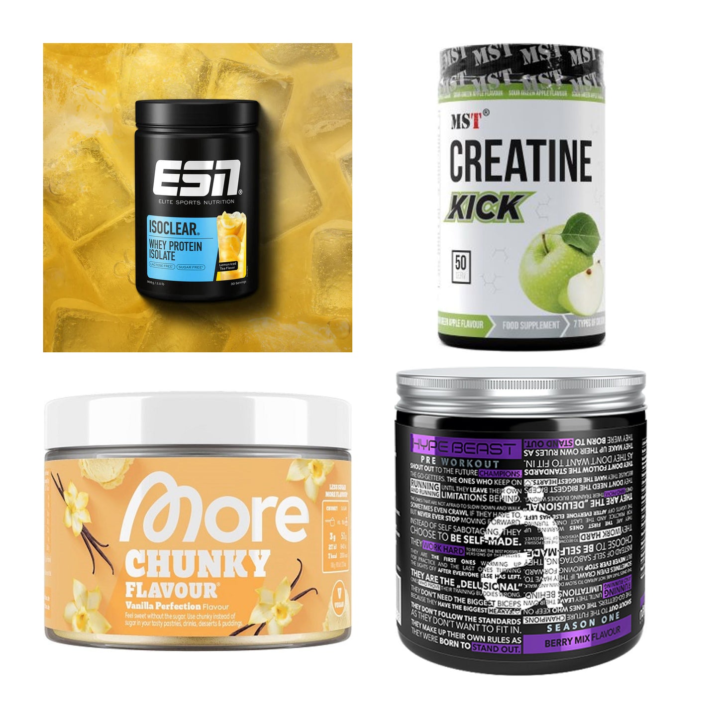 Wettkampfvorbereitung: ESN ISOCLEAR + MST Creatine + 2 weitere – alle enthaltenen Artikel