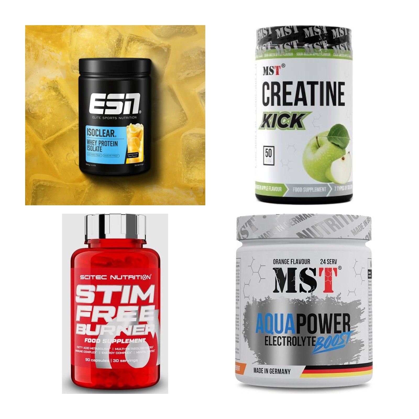 Wettkampfvorbereitung: ESN ISOCLEAR + MST Creatine + 2 weitere – alle enthaltenen Artikel