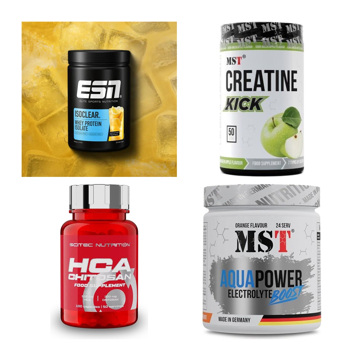 Wettkampfvorbereitung: ESN ISOCLEAR + MST Creatine + 2 weitere – alle enthaltenen Artikel