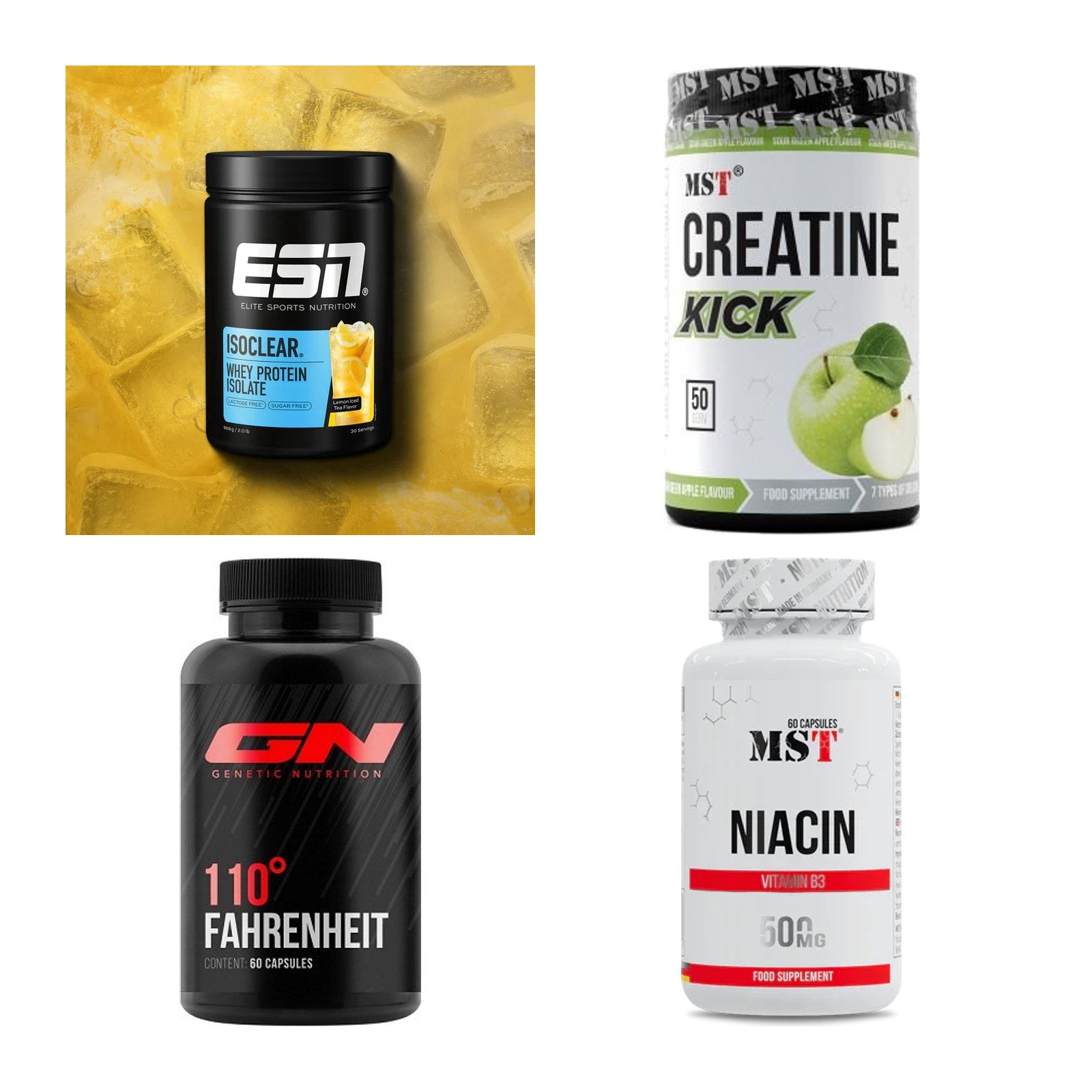 Wettkampfvorbereitung: ESN ISOCLEAR + MST Creatine + 2 weitere – alle enthaltenen Artikel