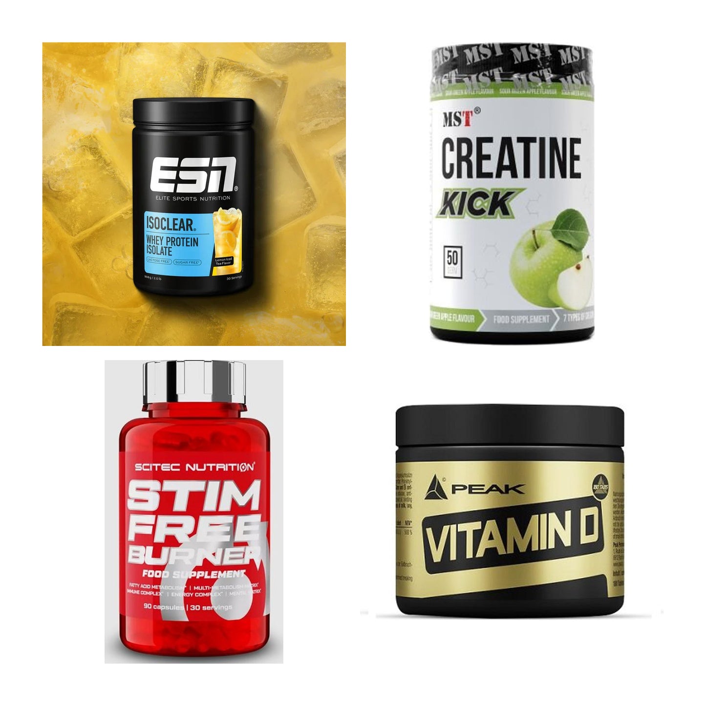 Wettkampfvorbereitung: ESN ISOCLEAR + MST Creatine + 2 weitere – alle enthaltenen Artikel
