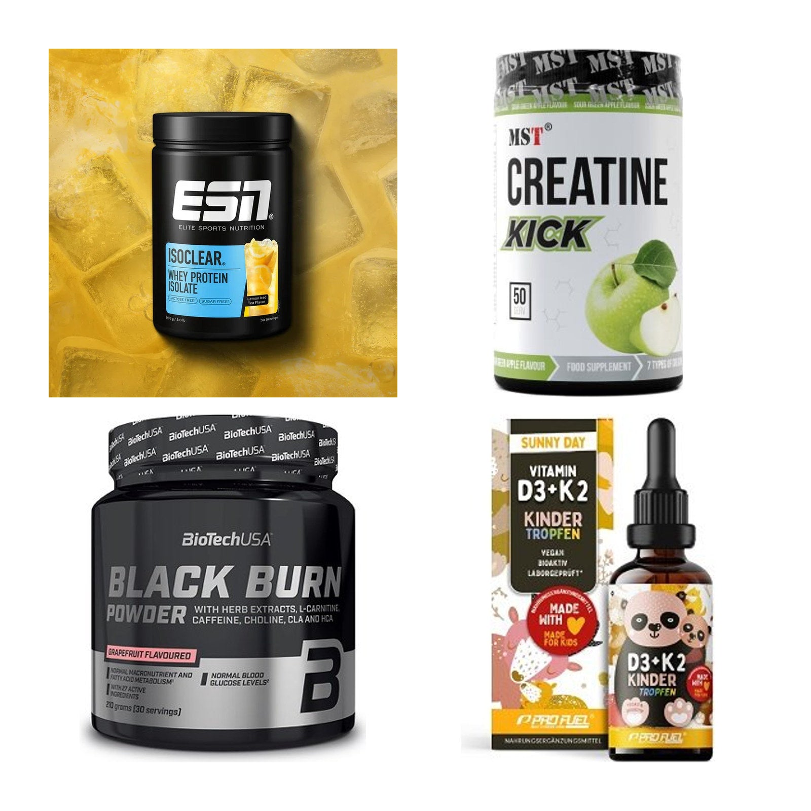 Wettkampfvorbereitung: ESN ISOCLEAR + MST Creatine + 2 weitere – alle enthaltenen Artikel