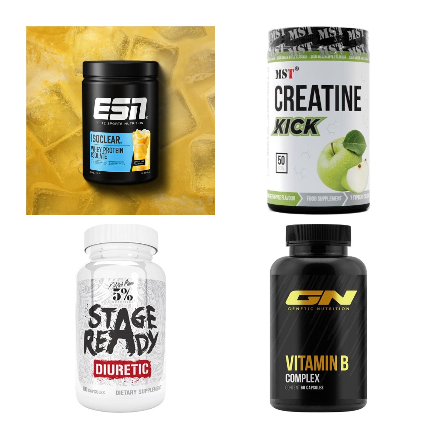 Wettkampfvorbereitung: ESN ISOCLEAR + MST Creatine + 2 weitere – alle enthaltenen Artikel