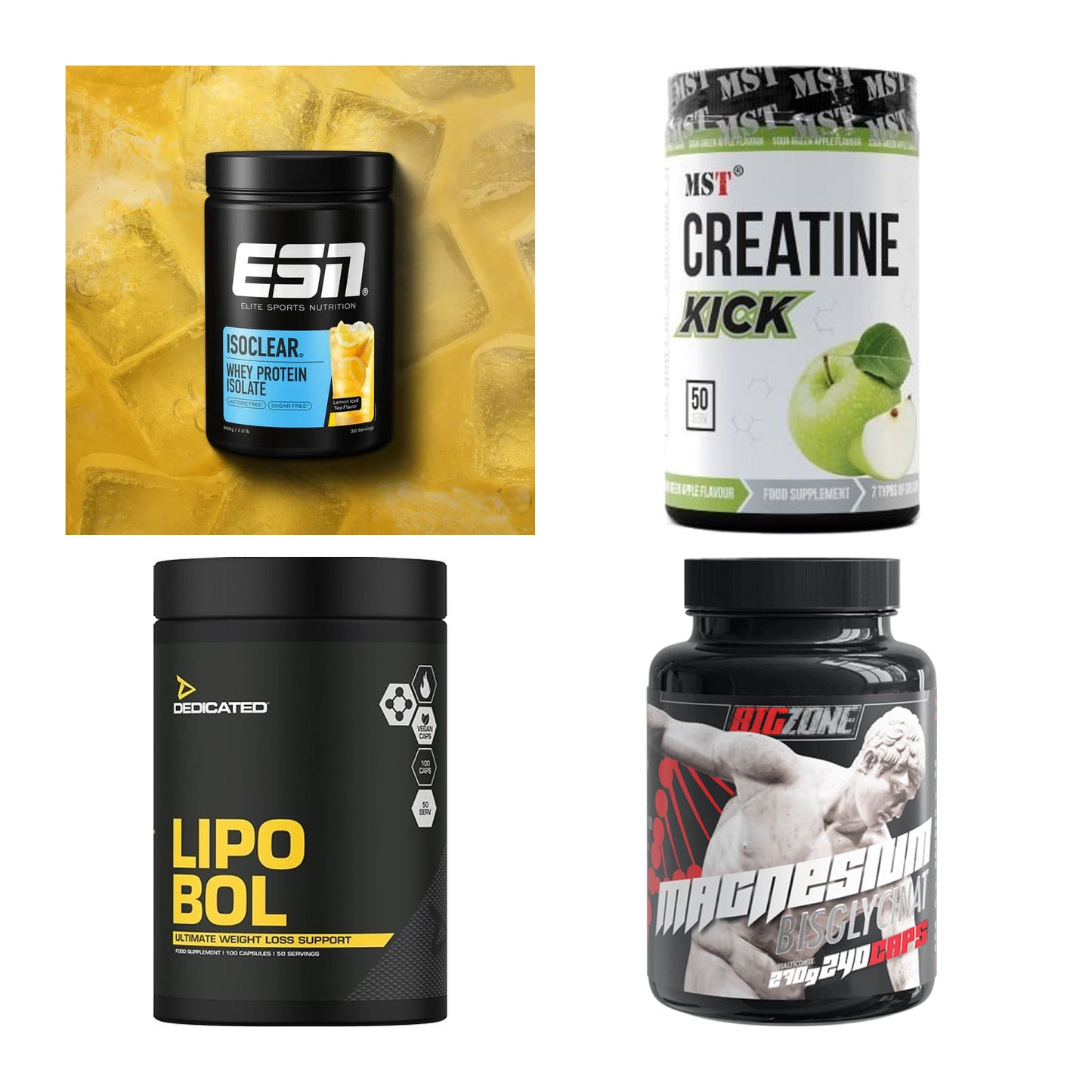 Wettkampfvorbereitung: ESN ISOCLEAR + MST Creatine + 2 weitere – alle enthaltenen Artikel