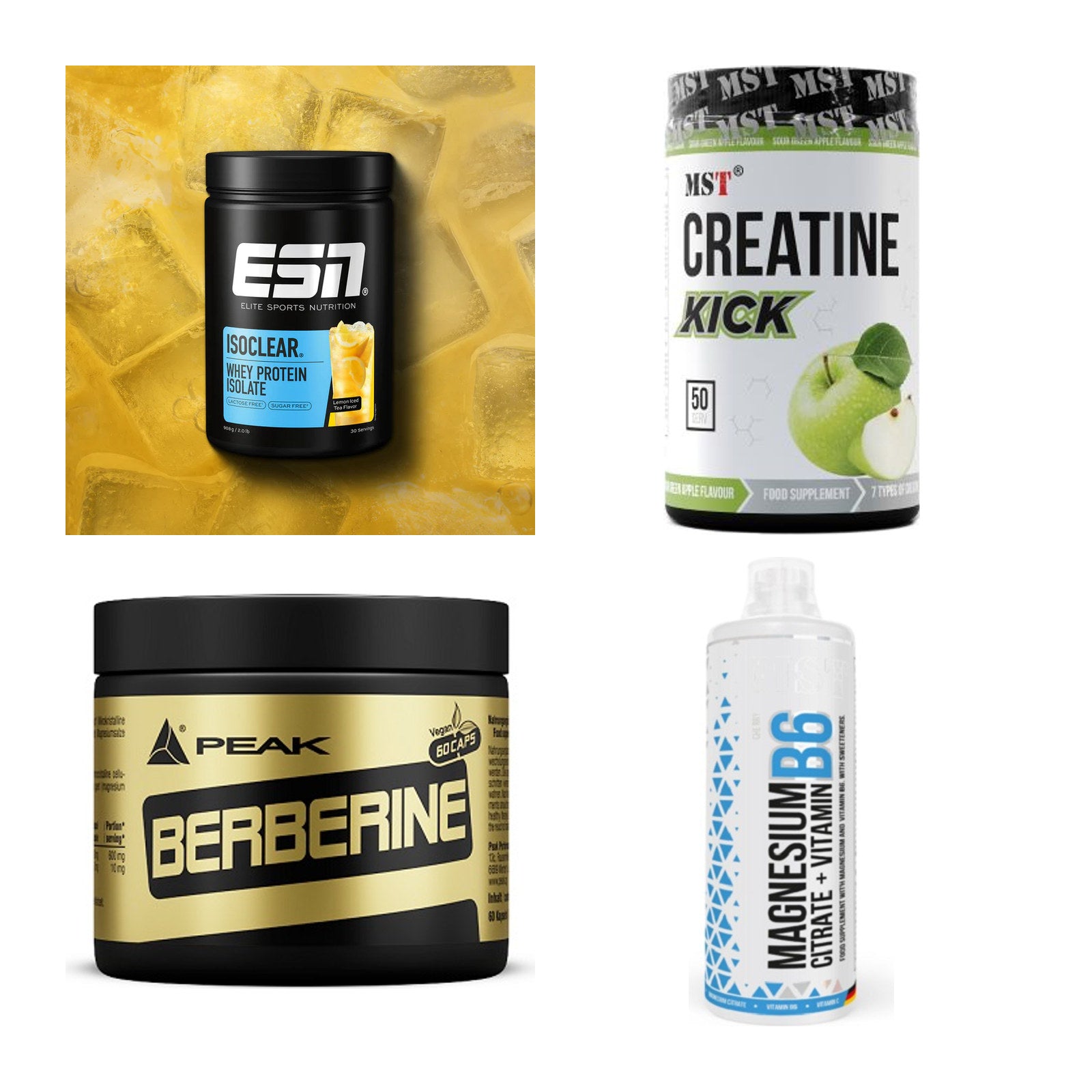 Wettkampfvorbereitung: ESN ISOCLEAR + MST Creatine + 2 weitere – alle enthaltenen Artikel