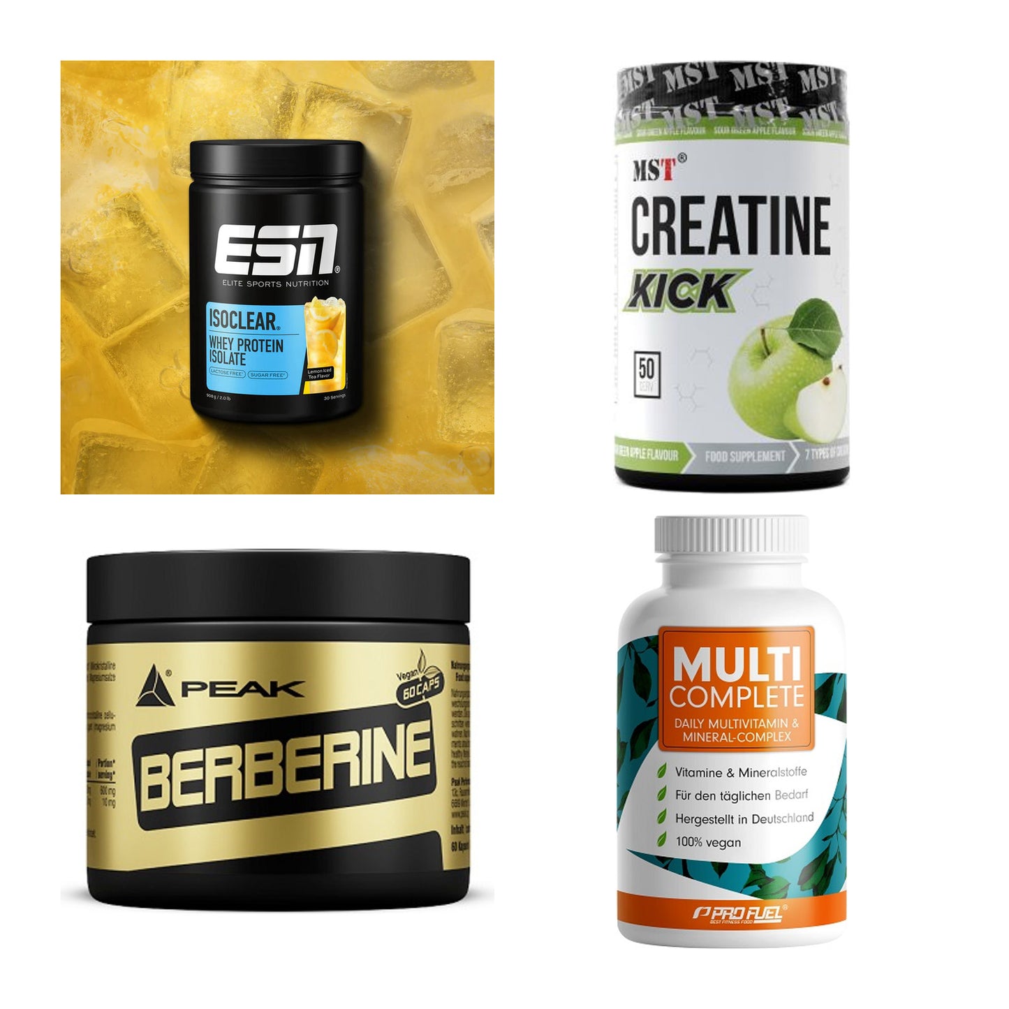 Wettkampfvorbereitung: ESN ISOCLEAR + MST Creatine + 2 weitere – alle enthaltenen Artikel