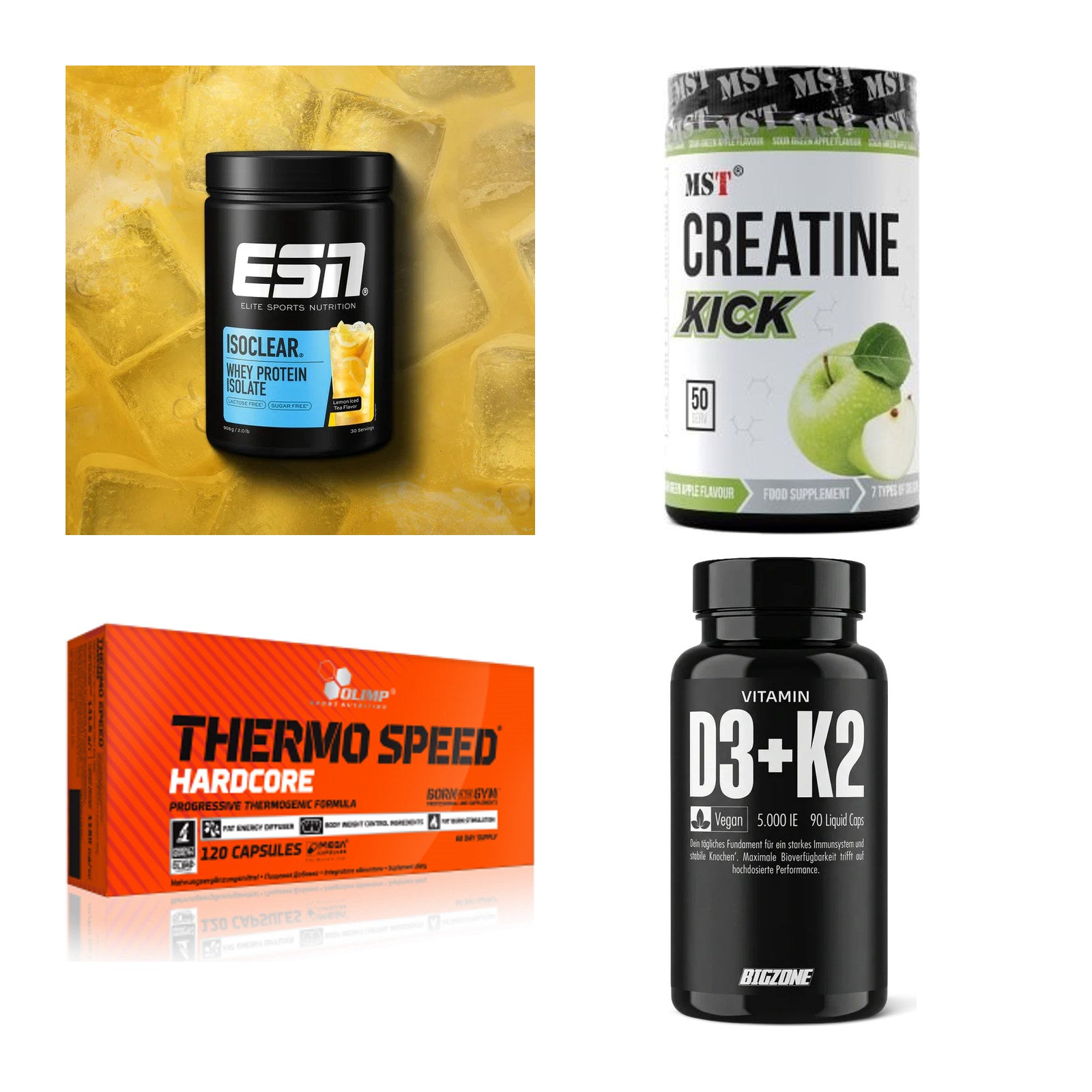 Wettkampfvorbereitung: ESN ISOCLEAR + MST Creatine + 2 weitere – alle enthaltenen Artikel