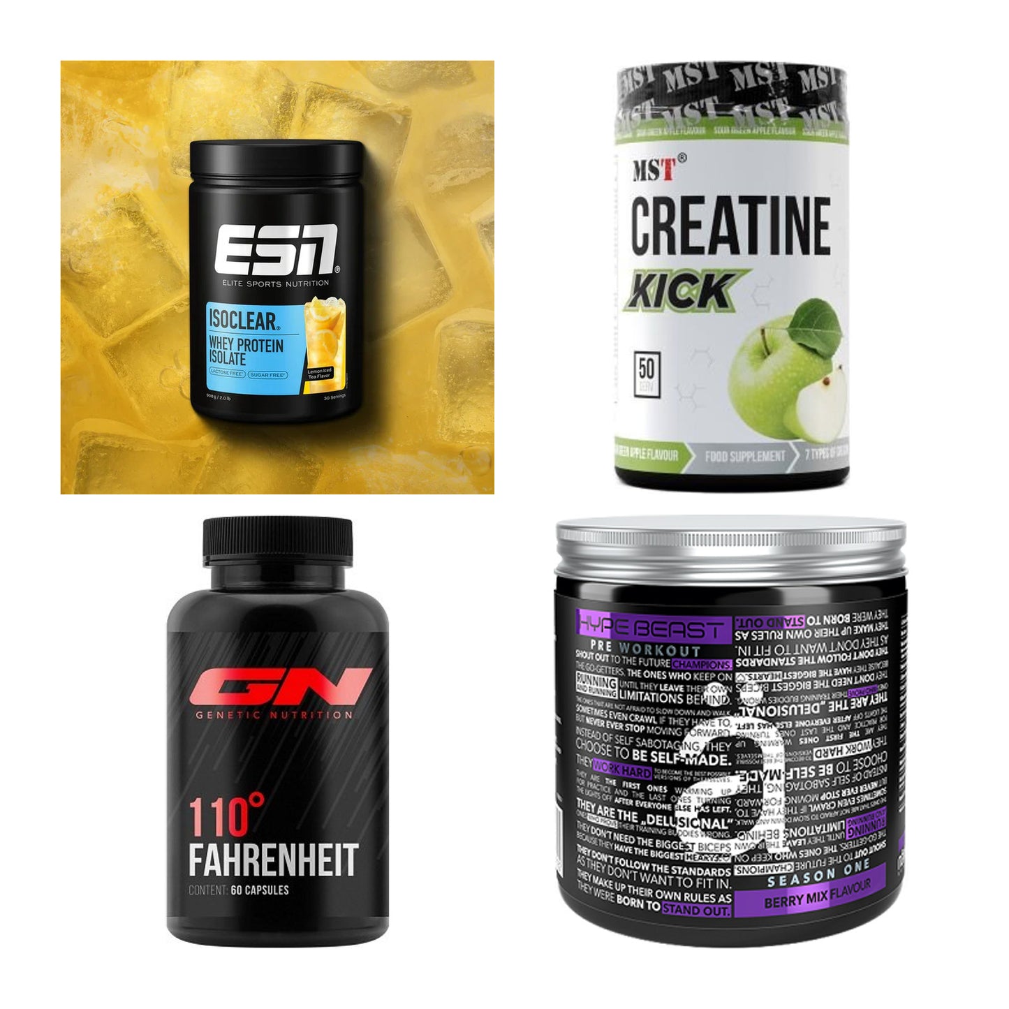 Wettkampfvorbereitung: ESN ISOCLEAR + MST Creatine + 2 weitere – alle enthaltenen Artikel