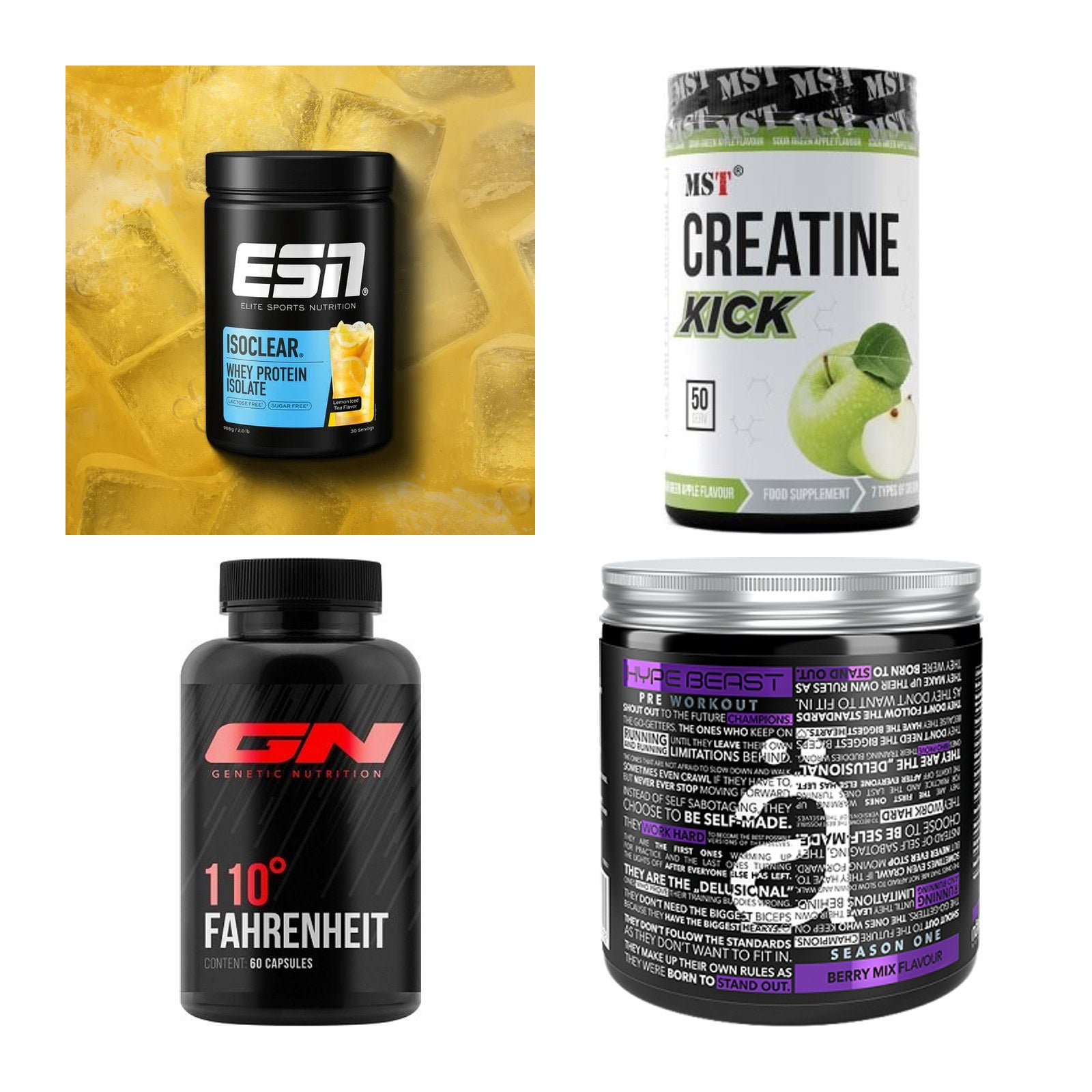 Wettkampfvorbereitung: ESN ISOCLEAR + MST Creatine + 2 weitere – alle enthaltenen Artikel