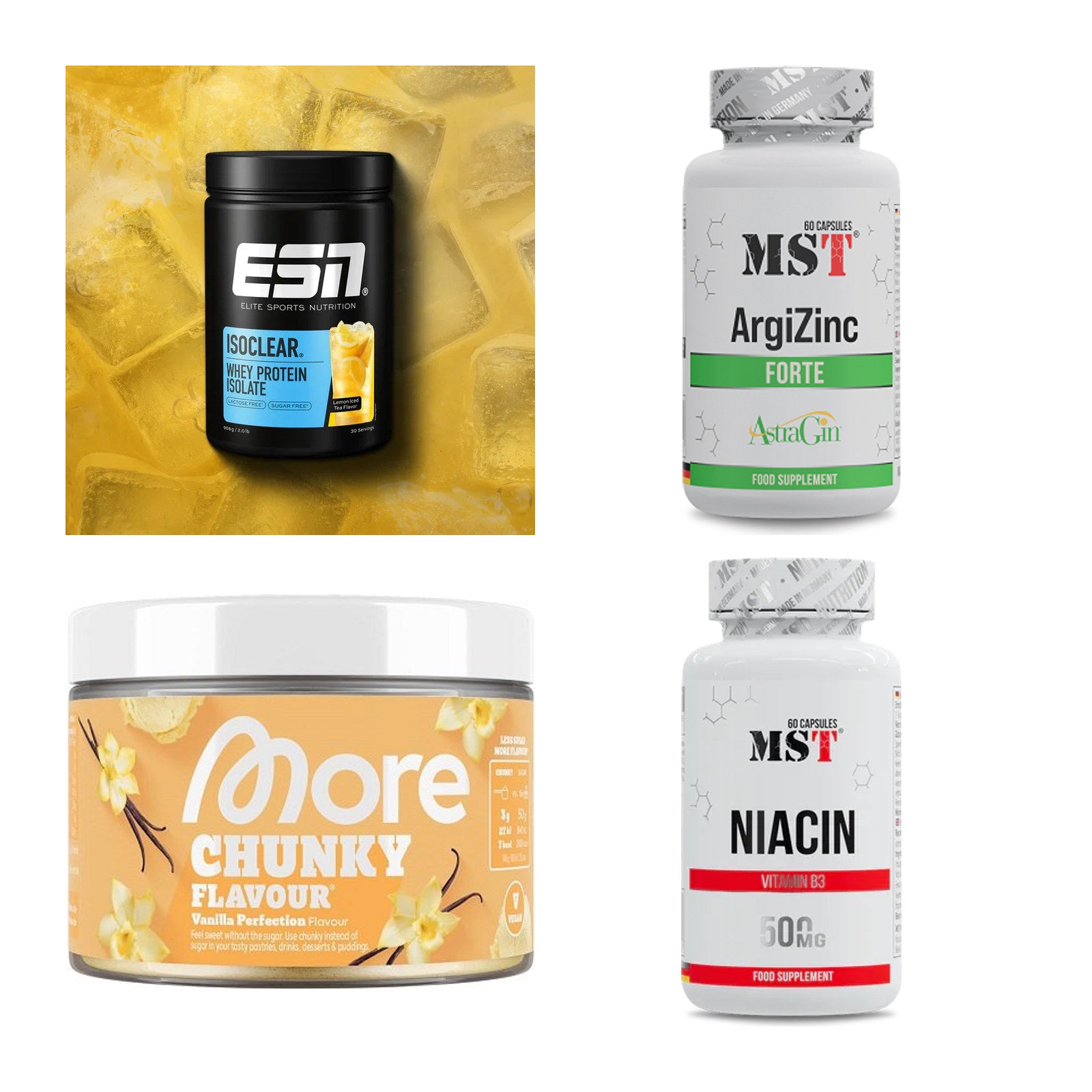 Wettkampfvorbereitung: ESN ISOCLEAR + MST ArgiZinc + 2 weitere – alle enthaltenen Artikel