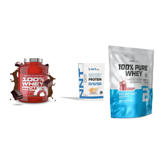Whey-Probierset: Scitec 100% + NNT Whey + BioTech 100% – alle enthaltenen Artikel