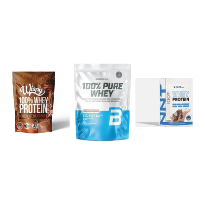 Whey-Probierset: Wispy Whey 100% + BioTech 100% Pure Whey + NNT Whey – alle enthaltenen Artikel