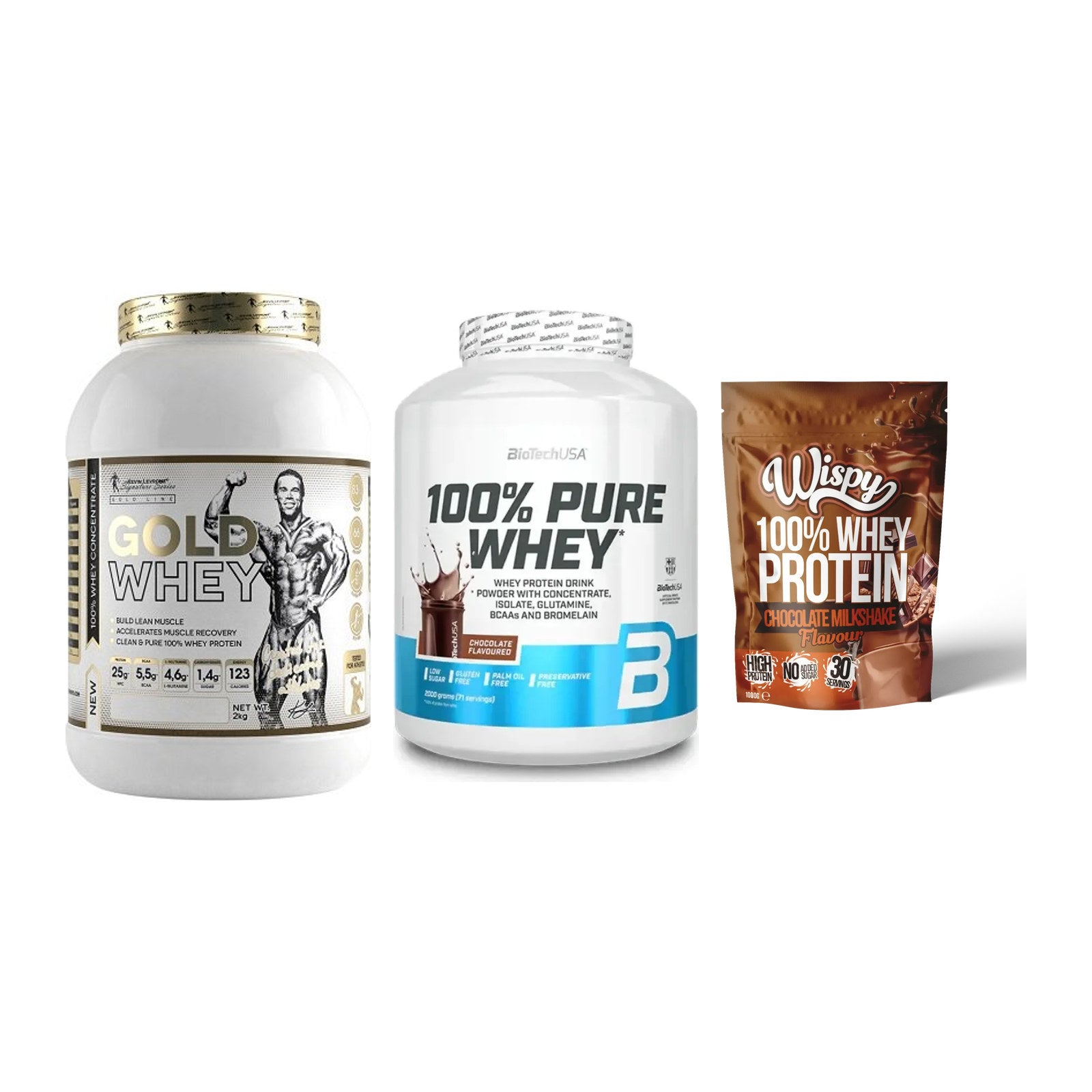 Whey-Probierset: Kevin Levrone + BioTech 100% + Wispy Whey 100% – alle enthaltenen Artikel