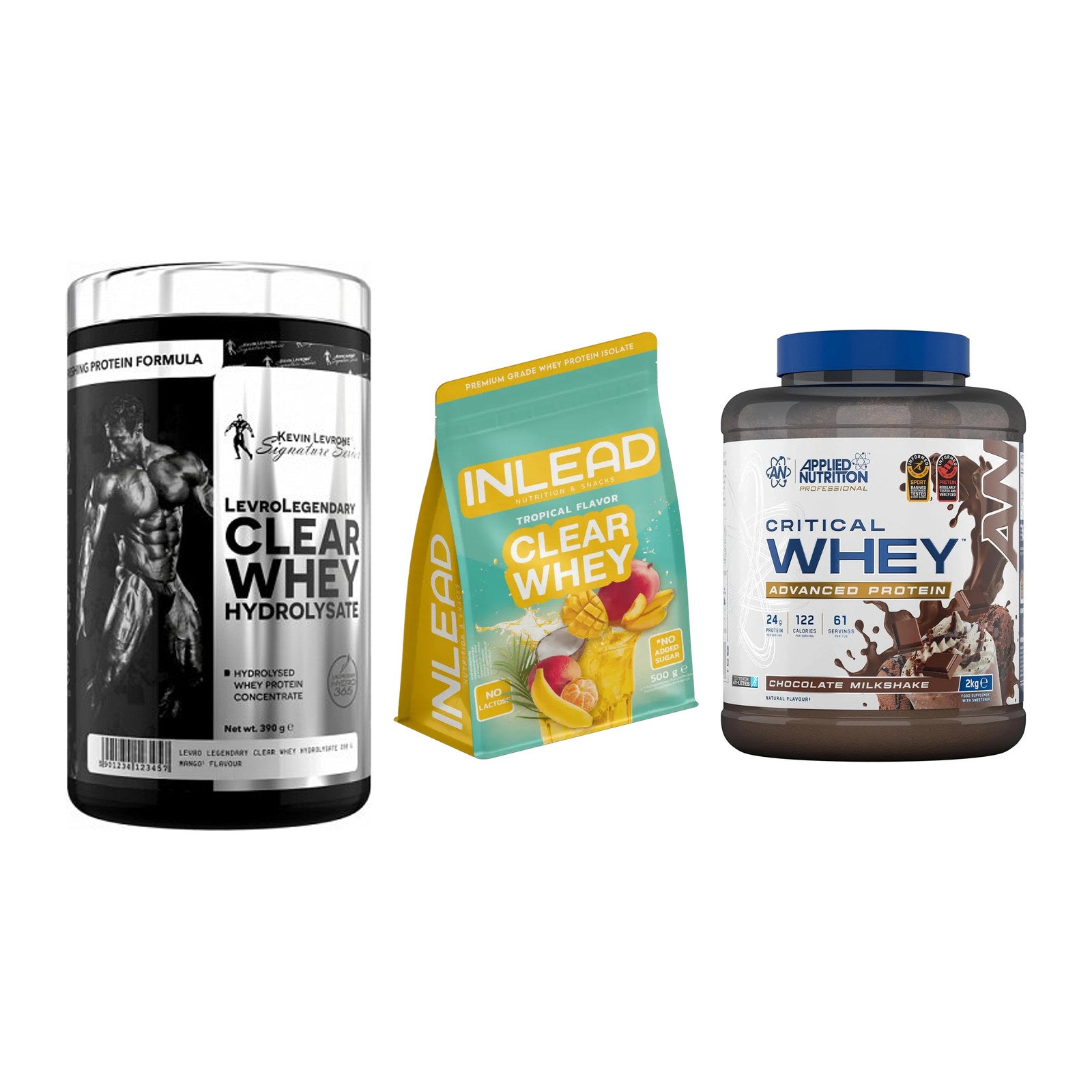 Whey-Probierset: Kevin Levrone + INLEAD Clear + Applied Nutriti – alle enthaltenen Artikel
