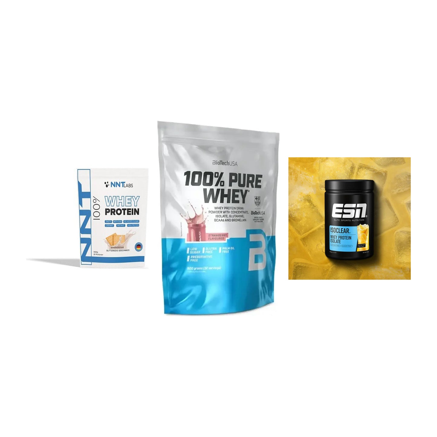 Whey-Probierset: NNT Whey + BioTech 100% + ESN ISOCLEAR – alle enthaltenen Artikel