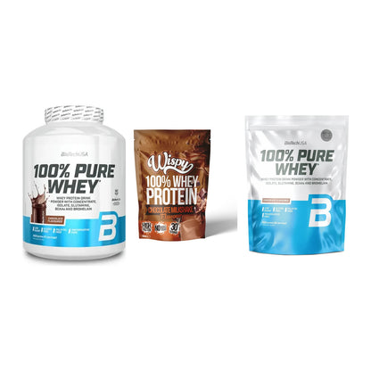Whey-Probierset: BioTech 100% Pure Whey + Wispy Whey 100% + 1 weitere – alle enthaltenen Artikel
