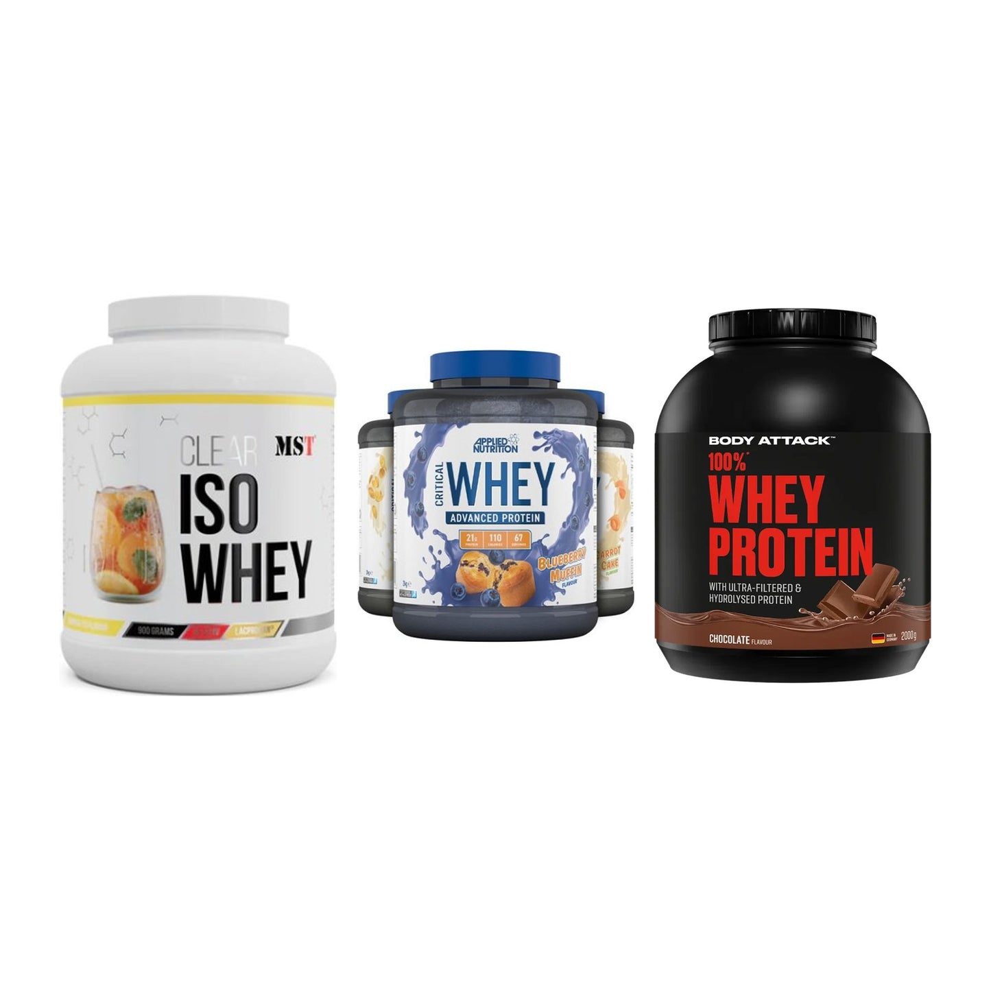 Whey-Probierset: MST Iso Clear + Applied Nutriti + Body Attack – alle enthaltenen Artikel