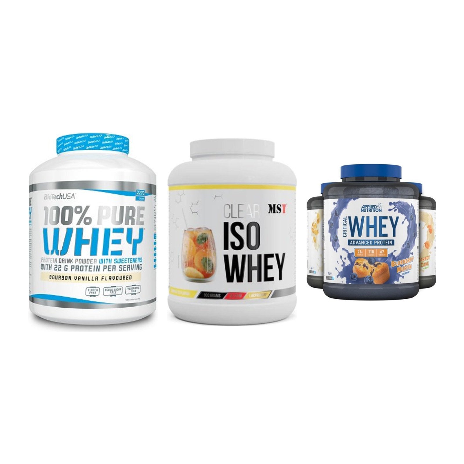 Whey-Probierset: BioTech 100% + MST Iso Clear + Applied Nutriti – alle enthaltenen Artikel