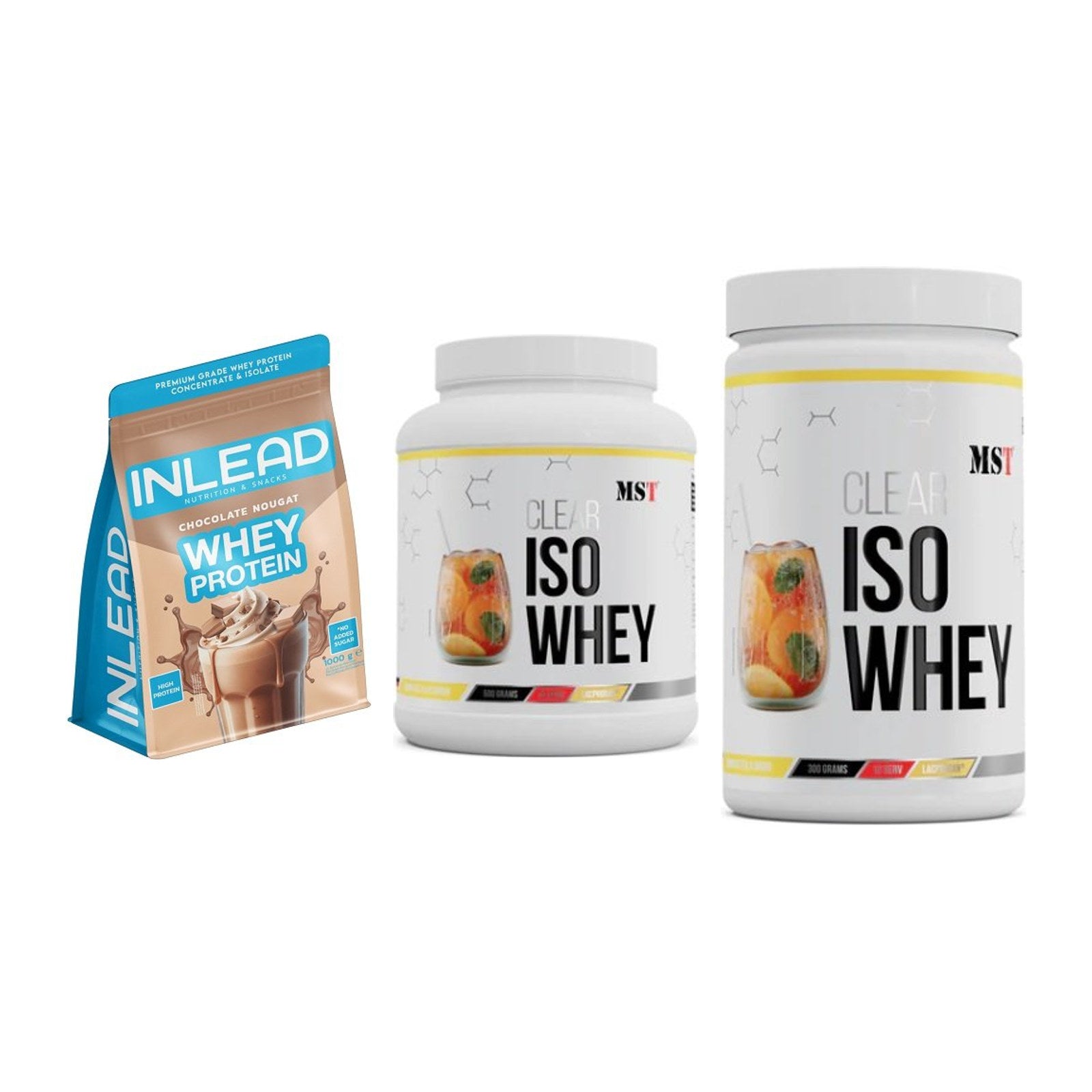 Whey-Probierset: INLEAD Whey Protein + MST Iso Clear + 1 weitere – alle enthaltenen Artikel