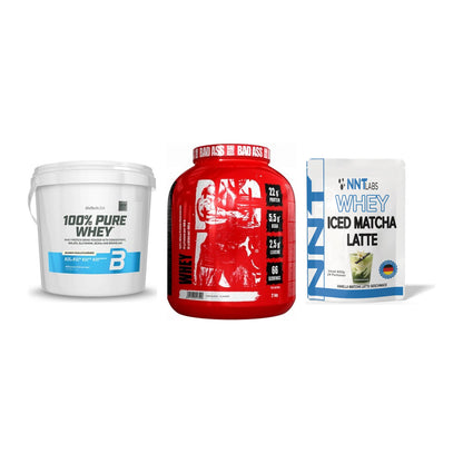 Whey-Probierset: BioTech 100% + BAD ASS Whey + NNT Whey ICED – alle enthaltenen Artikel