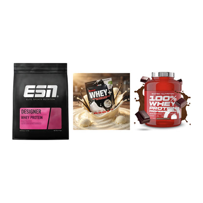 Whey-Probierset: ESN Designer + Sinob Honest + Scitec 100% – alle enthaltenen Artikel