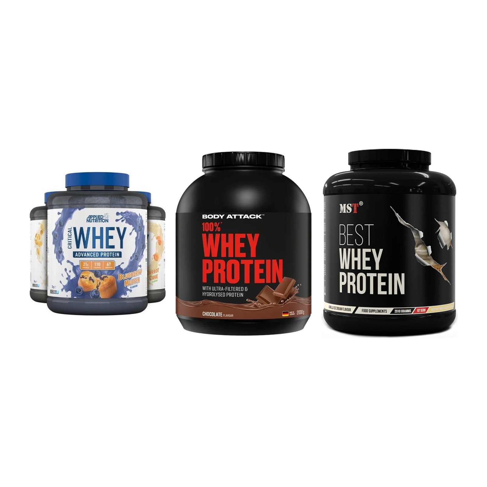 Whey-Probierset: Applied Nutriti + Body Attack + MST Best Whey – alle enthaltenen Artikel
