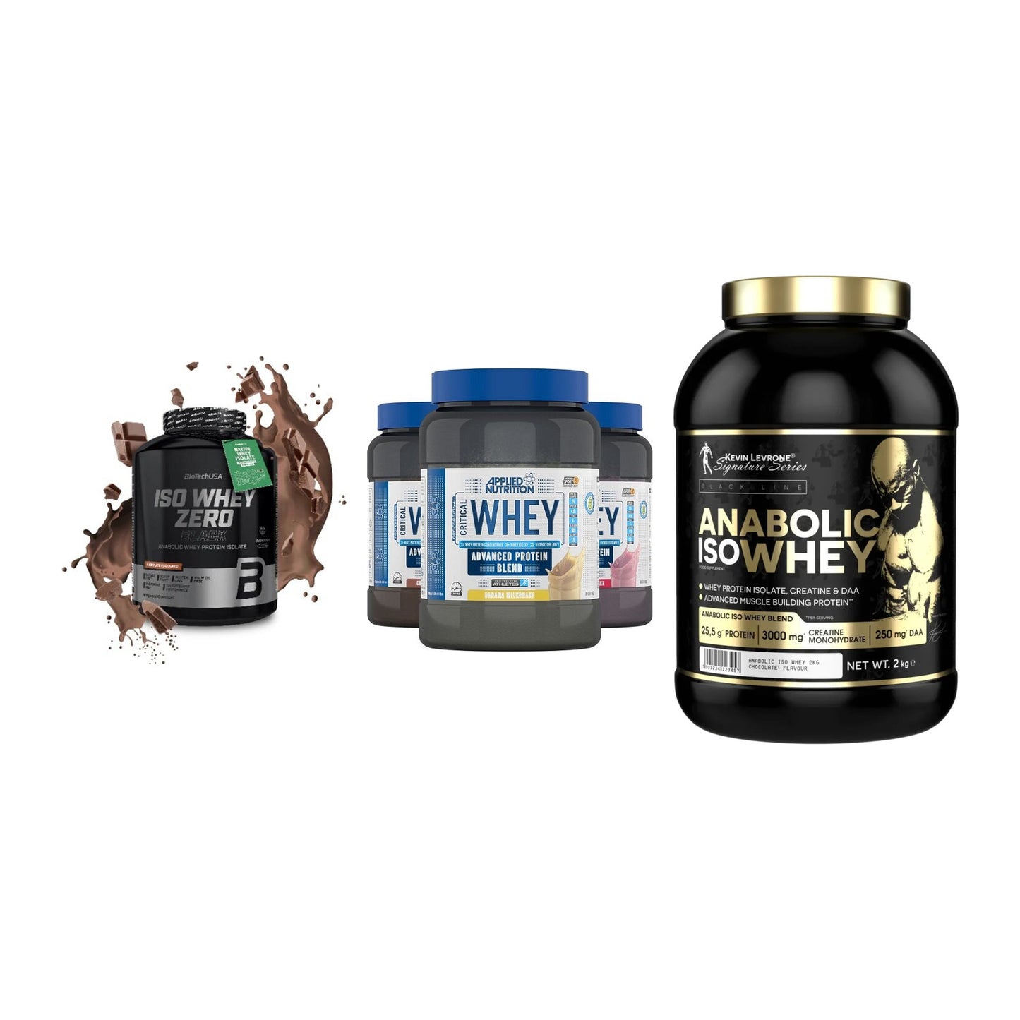 Whey-Probierset: BioTech Iso + Applied Nutriti + Kevin Levrone – alle enthaltenen Artikel