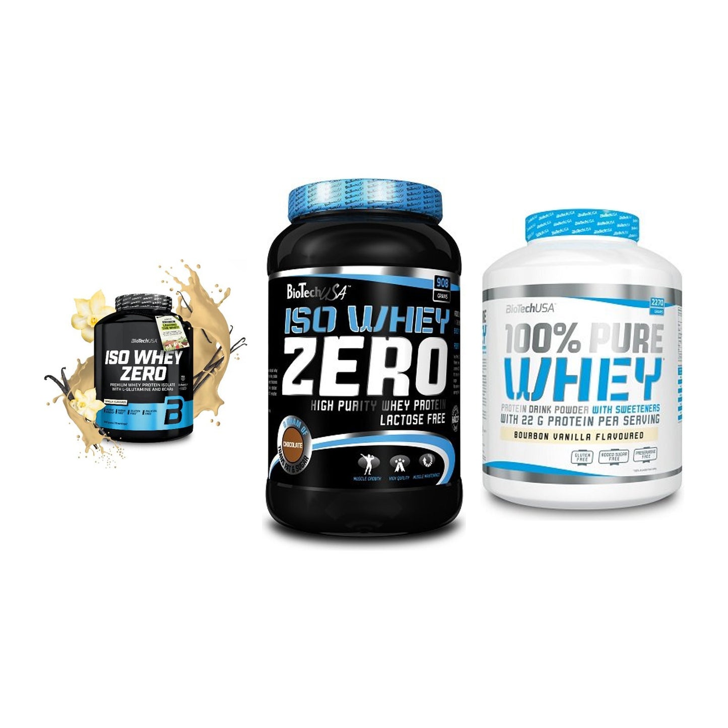 Whey-Probierset: BioTech Iso Whey Zero + 2 weitere – alle enthaltenen Artikel