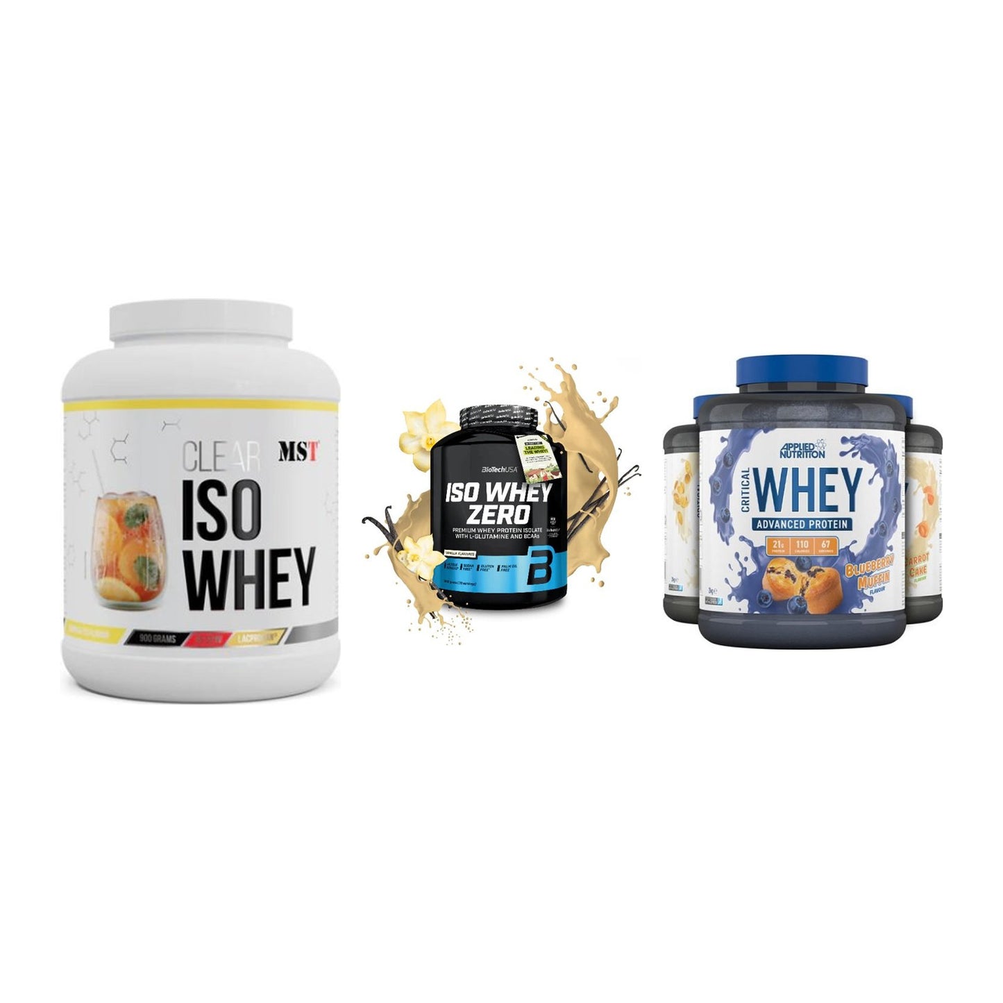 Whey-Probierset: MST Iso Clear + BioTech Iso + Applied Nutriti – alle enthaltenen Artikel