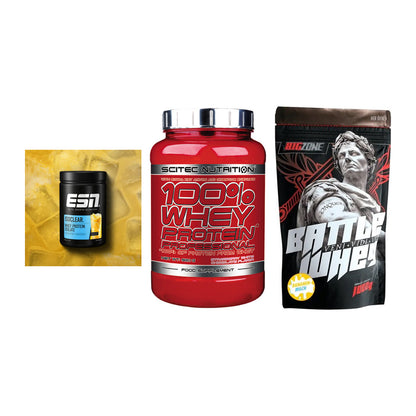 Whey-Probierset: ESN ISOCLEAR + Scitec 100% + Big Zone Battle – alle enthaltenen Artikel