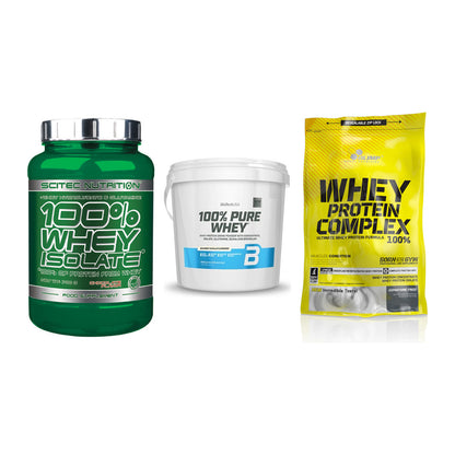 Whey-Probierset: Scitec Whey + BioTech 100% + Olimp Whey – alle enthaltenen Artikel